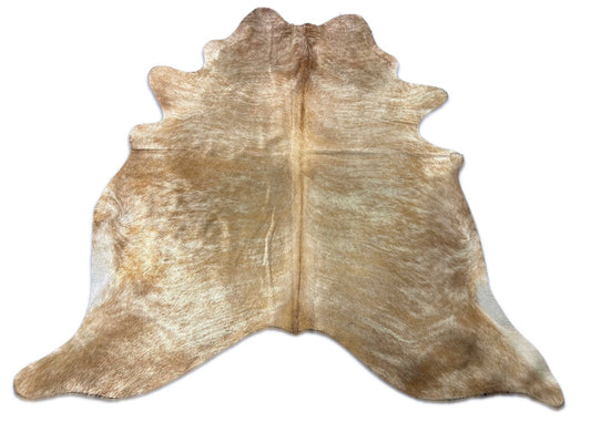 Magnifique tapis en peau de vache beige bringé (bicolore/poils courts et brillants) Taille : 6,7 x 6,5 pieds C-1886