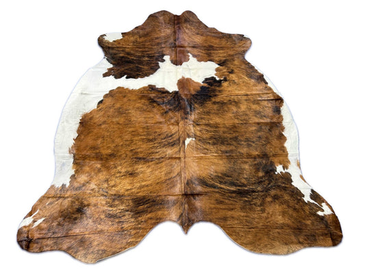 Grand tapis en peau de vache bringée tricolore Taille : 8x7 pieds C-1908