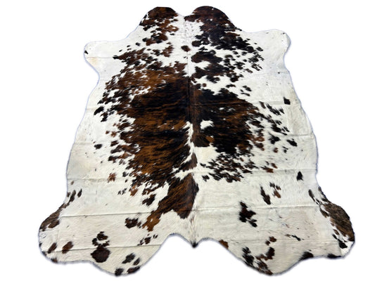 Grand tapis en peau de vache tricolore (moucheté) Taille : 8x7 pieds C-1915
