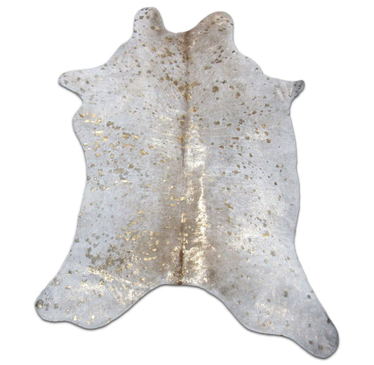 Gold Calfskin Rugs: ~35" X 30" Gold Metallic Acid Wash on Tanned Calf Skin Mini Cowhide Rug