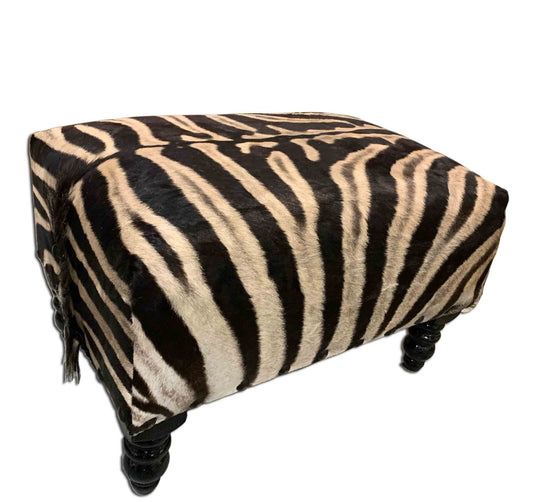 Real Zebra Bench 20H X 22 X 31" Zebra Skin Hair-on Ottoman