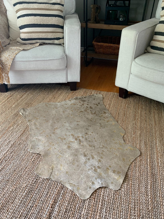 Mini Gold Metallic Cowhide Rug Average Size ~41" X 28" (104 X 71 cm) - TABLE COVER