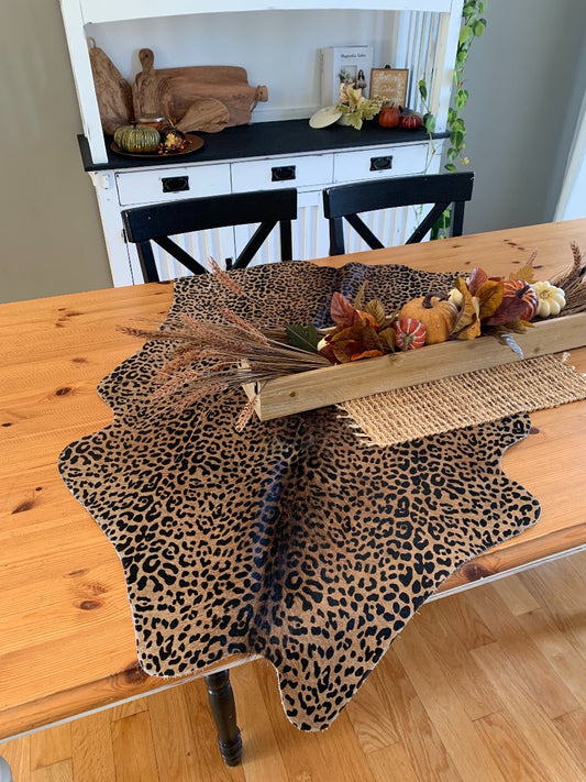 MINI Leopard Cowhide Table Runner- Average Size: 40X28 inches (100X74 cm) - Real Hair-on small Size Printed Hide