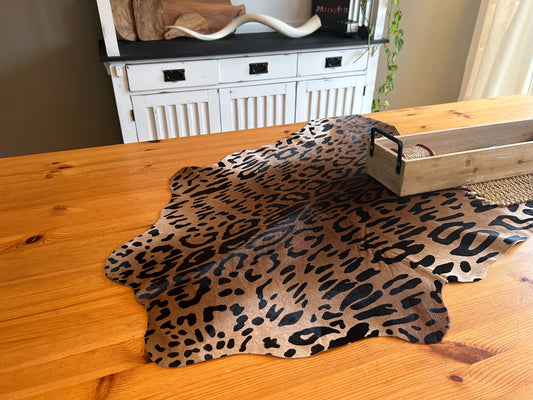 Jaguar Print Calfskin Size: Around 35" X 30" Jaguar Print Calf Skin Mini Cowhide Rug