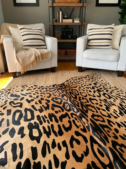 Jaguar Print Cowhide Rug - Average Size: 7.5X6.5 feet