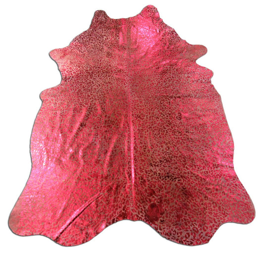 Tapis en cuir de vache à motif léopard en relief Taille : 7 3/4' X 5' Tapis en cuir de vache à motif léopard en relief beige/rouge métallisé K-167a