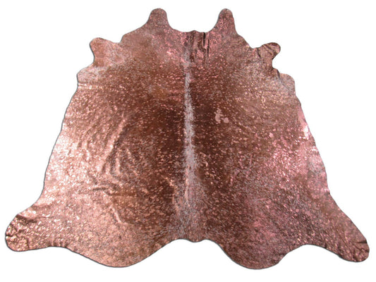 Tapis en peau de vache marron sel et poivre avec finition bronze métallisée délavée à l'acide Taille : 7x6,5 pieds K-173a