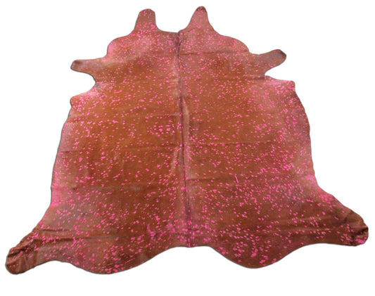Tapis en peau de vache rose Taille : 8' X 7' Tapis en peau de vache délavé à l'acide marron/rose K-176