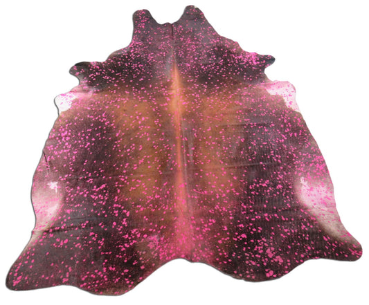 Tapis en peau de vache rose Taille : 8' X 6' Tapis en peau de vache délavé à l'acide marron/rose K-187