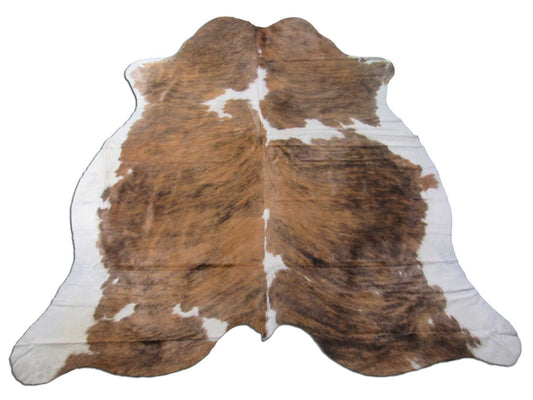 Gorgeous Beige Tone Brindle & White Cowhide Rug Size: 7x6 3/4 feet K-217a