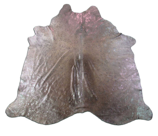 Grey Cowhide Rug with Pewter Metallic Acid Washed Size: 6.7x6 feet K-228a