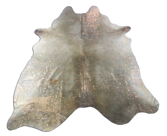 Tapis en peau de vache gris beige naturel avec lavage à l'acide métallisé or rose - Taille : 7x6 pieds K-261