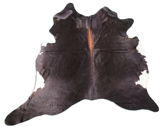 Natural Black/Brown with White Belly & Red Spine Cowhide Rug (Veggie Tanned) - Size: 6.25x6.25 feet M-1003