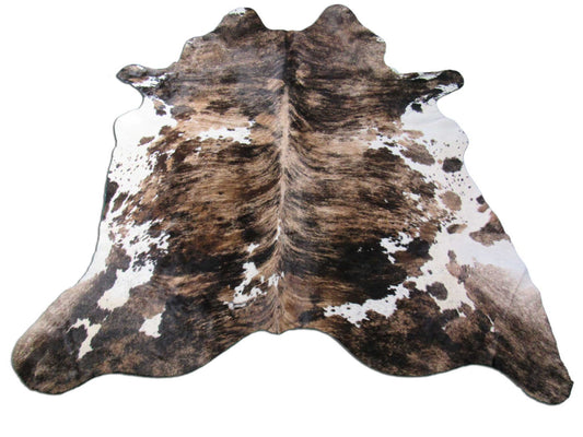 Magnifique tapis en cuir de vachette bringé avec un peu de blanc Taille : 7 3/4x7 1/2 pieds M-1014