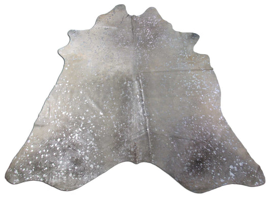 Tapis en peau de vache grise avec finition métallisée argentée délavée à l'acide Taille : 7 3/4x7 pieds M-1060
