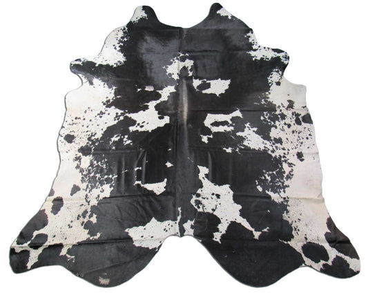 Salt & Pepper Black and White Cowhide Rug with Cool Dorsal Line (fire brands) Size: 8 1/2x7 1/4 feet M-1077