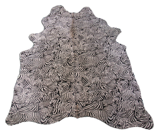 Zebra Pattern Printed Cowhide Rug Size: 7x5 1/4 feet M-1125