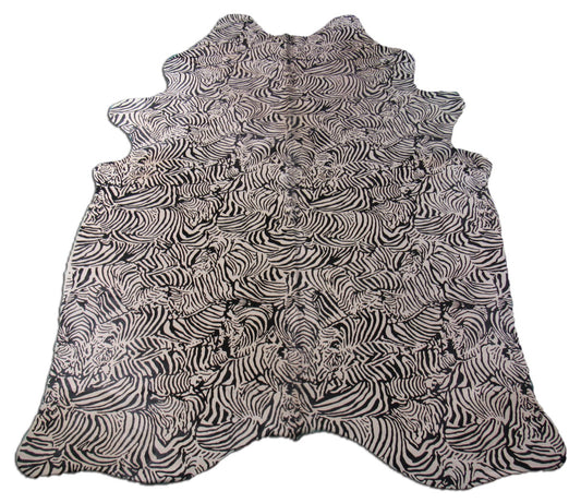 Zebra Pattern Printed Cowhide Rug (dorsal line is a bit blurry) Size: 7x5.5 feet M-1129