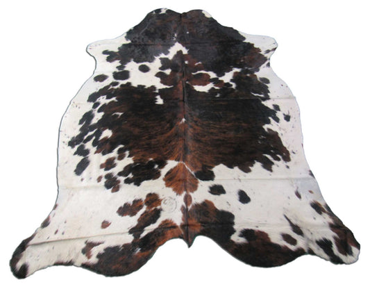 Tricolor Cowhide Rug (2 fire brands) Size: 7.2x6.5 feet M-1199