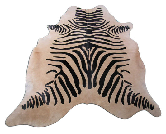 Tapis en peau de vache zébrée beige à rayures noires (1 pièce) Taille : 6,5x6 pieds M-1212