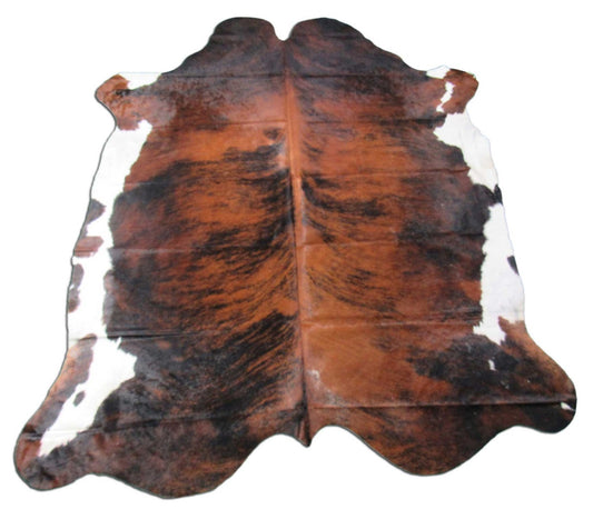 Superbe tapis en peau de vache bringée (ventre blanc) Taille : 7,7 x 6 pieds M-1309
