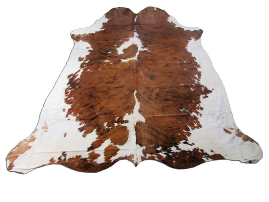 Tricolor Cowhide Rug (mainly brown tones) Size: 7x7.2 feet M-1312