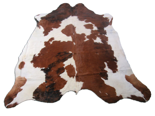 Grand et magnifique tapis en peau de vache tricolore (1 point) Taille : 8,7 x 6,5 pieds M-1319