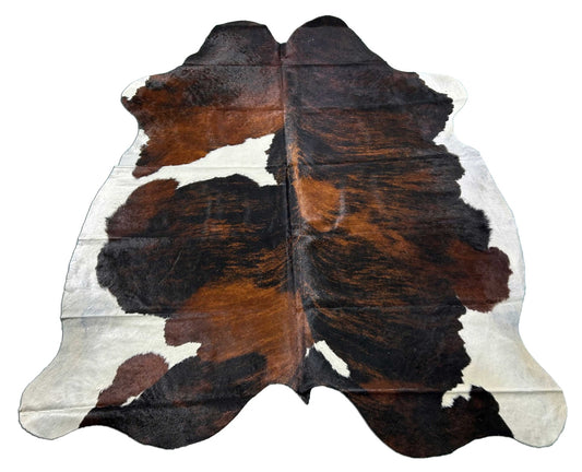 Grand tapis en peau de vache tricolore Taille : 7,5 x 6,5 pieds M-1376