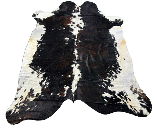 Tricolor Cowhide Rug (mainly dark tones) Size: 8x6.5 feet M-1377