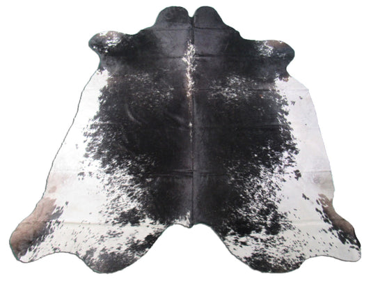 Grand tapis en peau de vache noir et blanc poivre et sel - Dimensions : 8x7 pieds M-1398