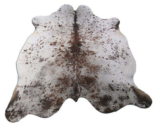 Tapis en peau de vache marron et blanc sel et poivre (1 point) Taille : 7x6,2 pieds M-1407