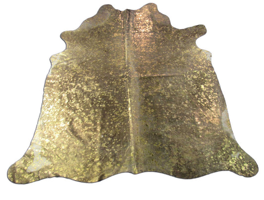 Tapis en peau de vache marron avec finition bronze métallisée délavée à l'acide Taille : 7x6,5 pieds M-1510