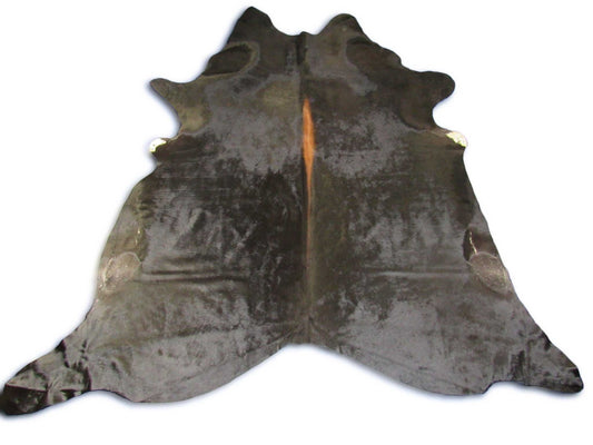 Tapis en peau de vache noire avec ligne dorsale brun rougeâtre - Dimensions : 7,5 x 7,2 pieds M-1596