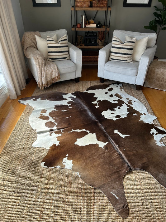 Brown and White Cowhide Rug, Brown and White Cowhide -Brazilian Cowhide Rug - Average Size 7x7 feet