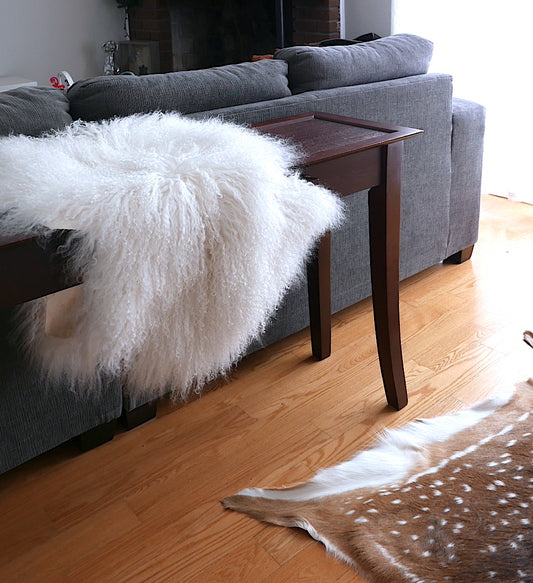 Bleached White Mongolian Sheep Skin Rug - Size: ~ 35 X 20 inches Tibetan Lamb