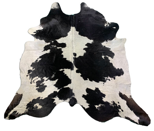 Gorgeous Big Black & White Cowhide Rug (1 patch) Size: 8 1/2x7 3/4 feet O-1028