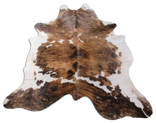 Magnifique tapis brésilien en peau de vache tricolore (#38) - One Patch Taille : 7 3/4x6 1/2 pieds O-1066