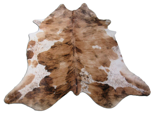 Beautiful Brazilian Tricolor Cowhide Rug (#22) - Medium Brindle Size: 7 1/2x6 3/4 feet O-1067
