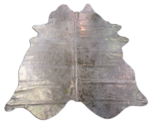 Gold Metallic Acid Washed Cowhide Rug Size: 7 3/4x6 1/4 feet O-1073