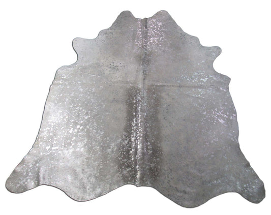 Superbe tapis en cuir de vache métallisé argenté Taille : 8x7,5 pieds O-1118