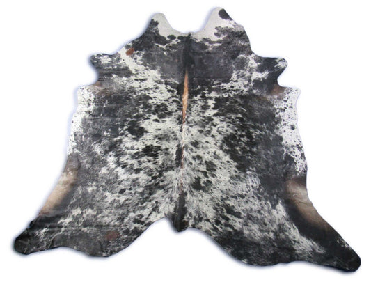 Speckled Black and White with Brown Dorsal Line Cowhide Rug - Size: 8x7 feet O-1193