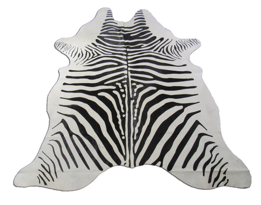 Tapis en cuir de vachette véritable à imprimé zèbre - Dimensions : 7 x 6 pieds O-257
