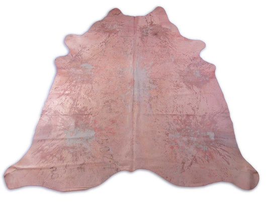 Rose Pink Acid Washed Distressed Cowhide Rug - Size: 8x7.5 feet O-271