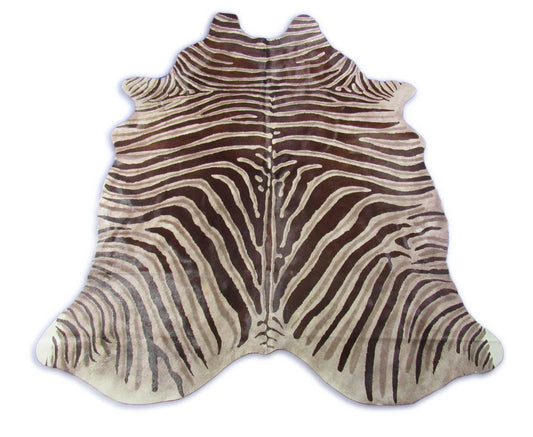 Dark Grey Genuine Zebra Print Cowhide Rug - Size: 7.2x6 feet O-272