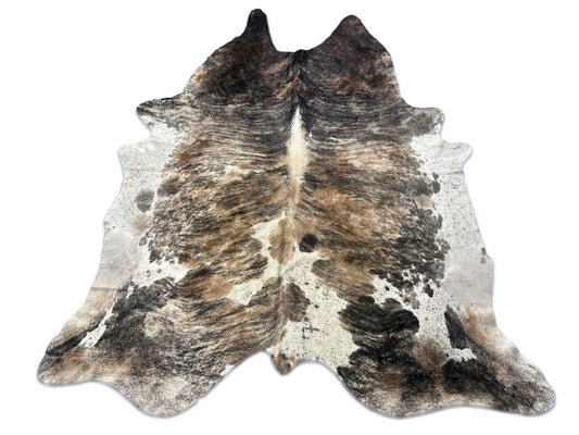 Gorgeous Brazilian Tricolor Brindle Cowhide Rug Size: 8x7 feet O-344