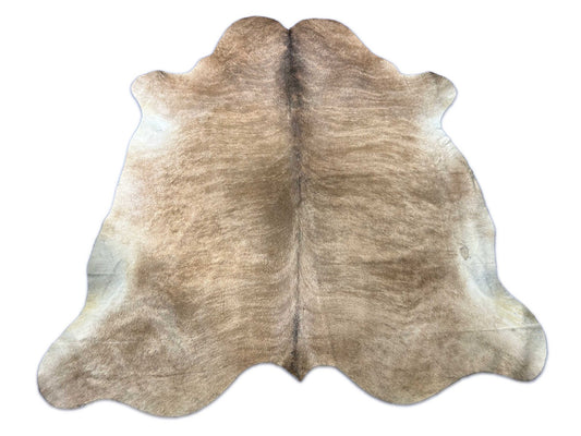 Grand tapis en peau de vache beige bringé Taille : 8x7 pieds O-384