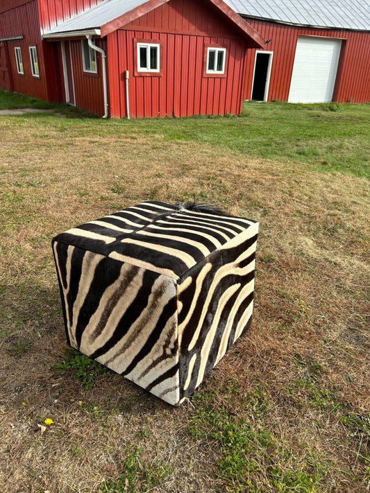 Real Zebra Skin Cube Zebra Skin Ottoman 18 H X 20 X 20" Real Zebra Upholstery