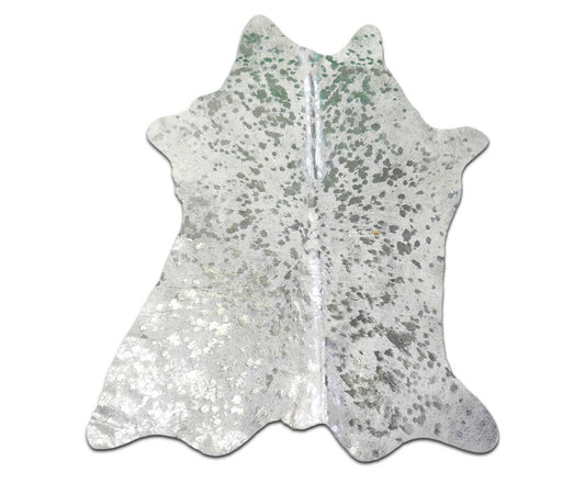 Silver Metallic Calfskin Approximate Size: 36"X 30" Silver Calf Skin Mini Cowhide Rug