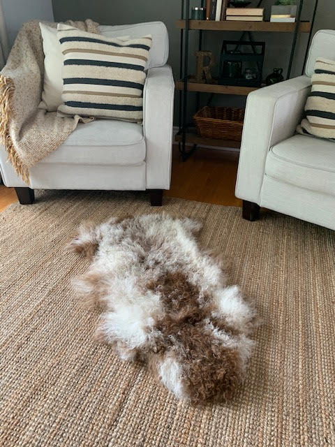 Tibetan Lamb Skin - Mongolian Sheep Skin - Caramel Brown and White Sheep Skin