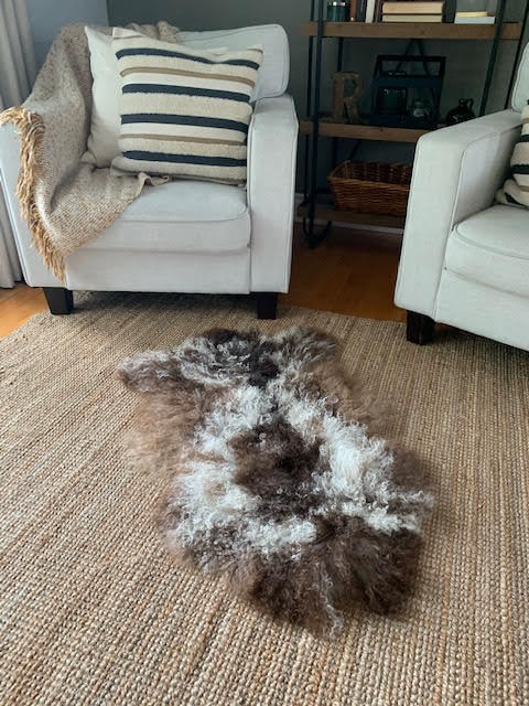 Tibetan Lamb Skin - Speckled Mongolian Sheep Skin - Chocolate Brown and White Sheep Skin